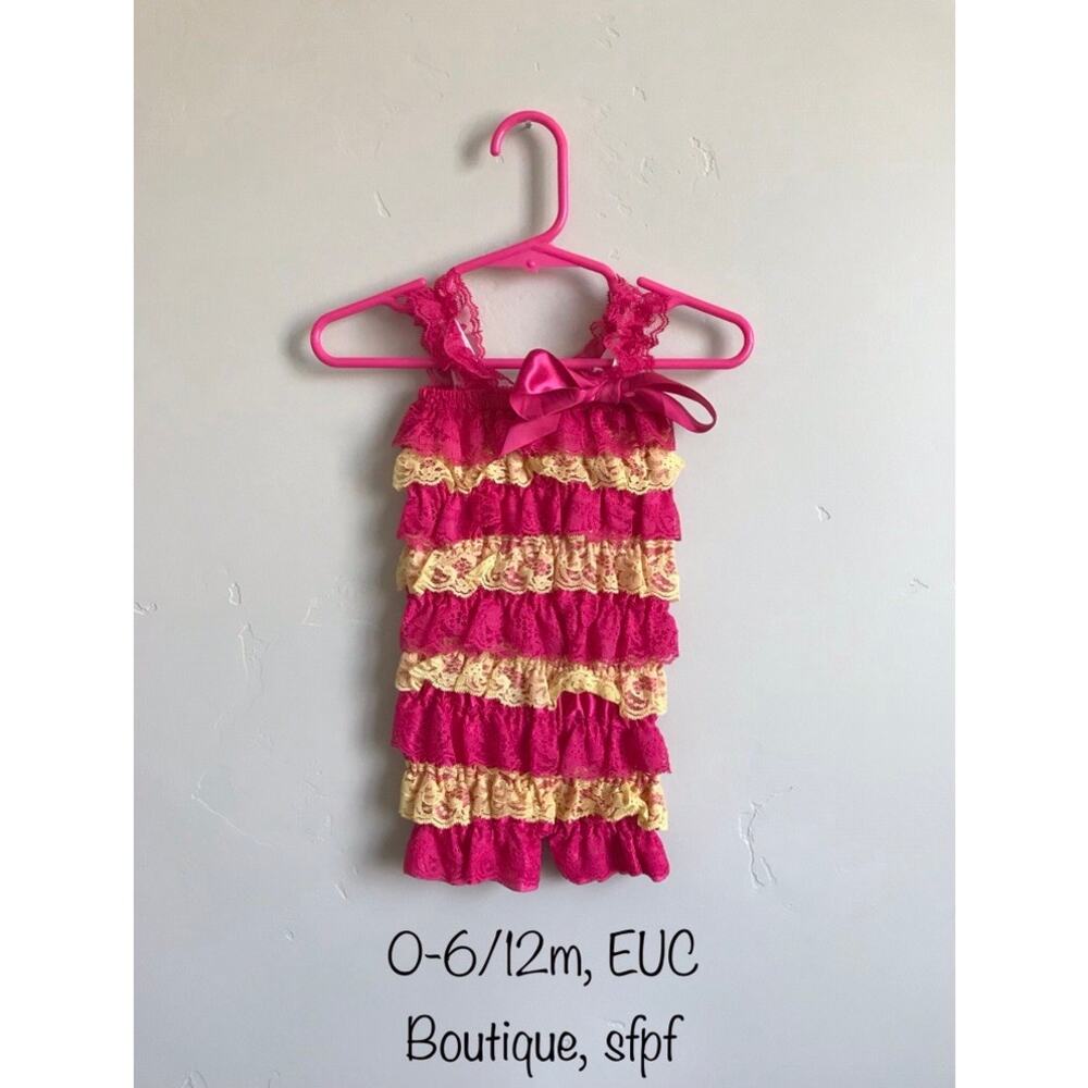 Baby Girl Yellow and Pink Lace Romper